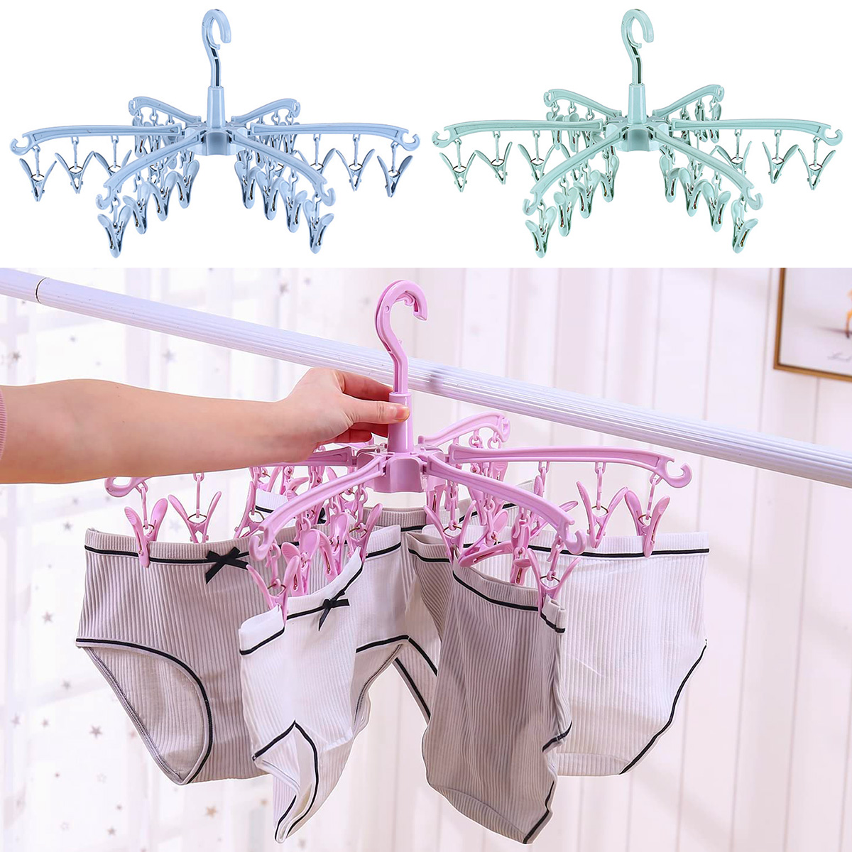 Sock Organizer Tray - 24 Jepitan Pengering Pakaian Lipat Gantungan